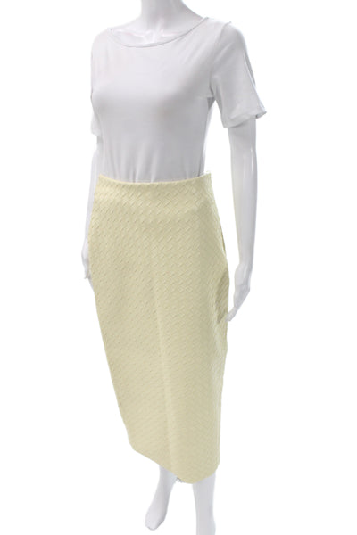 Toccin Womens Leather Pencil Skirt Ivory Geometric Midi Zip Size 4