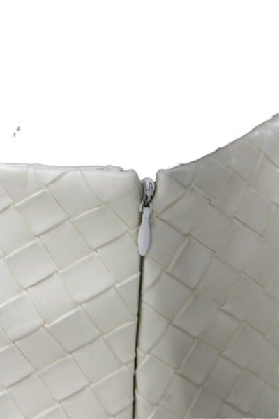 Toccin Womens Leather Pencil Skirt Ivory Geometric Midi Zip Size 4