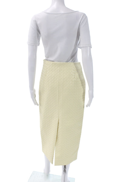 Toccin Womens Leather Pencil Skirt Ivory Geometric Midi Zip Size 4