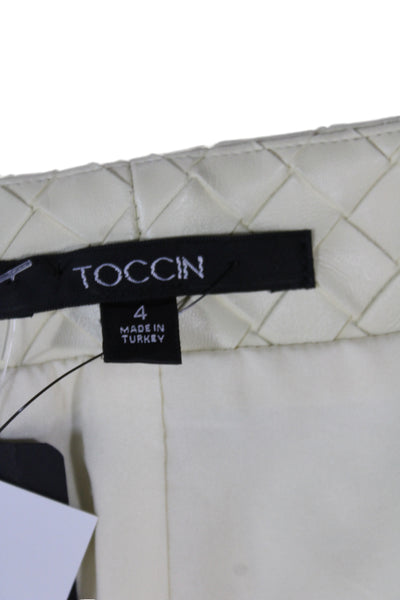 Toccin Womens Leather Pencil Skirt Ivory Geometric Midi Zip Size 4