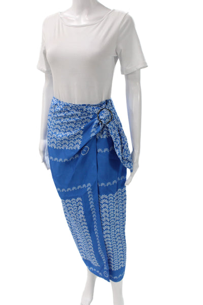 Toccin Women Wrap Skirt Blue Floral Geometric Midi Zip Size 2