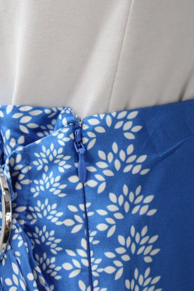 Toccin Women Wrap Skirt Blue Floral Geometric Midi Zip Size 2
