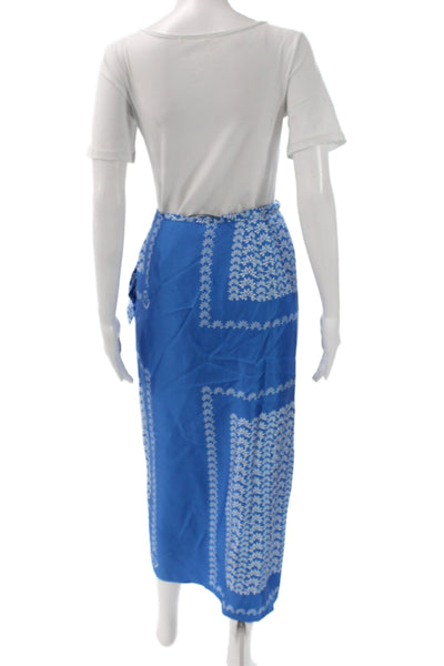 Toccin Women Wrap Skirt Blue Floral Geometric Midi Zip Size 2