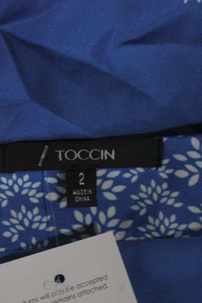 Toccin Women Wrap Skirt Blue Floral Geometric Midi Zip Size 2