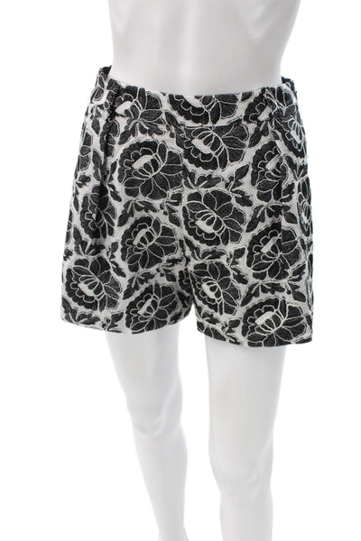 Toccin Women Floral Collared Button Short Sleeve Set Black Size XS