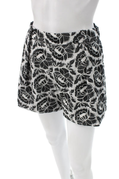 Toccin Women Floral Collared Button Short Sleeve Set Black Size XS