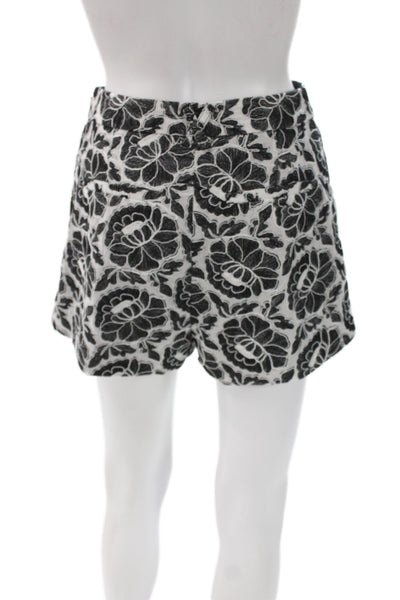 Toccin Women Floral Collared Button Short Sleeve Set Black Size XS