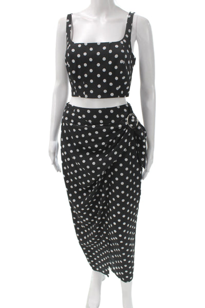 Toccin Women Polka Dot Square Neck Sleeveless Polyester Set Black Size 2