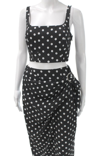 Toccin Women Polka Dot Square Neck Sleeveless Polyester Set Black Size 2