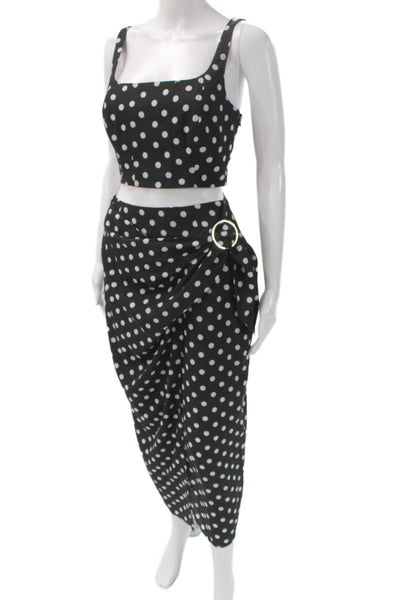 Toccin Women Polka Dot Square Neck Sleeveless Polyester Set Black Size 2