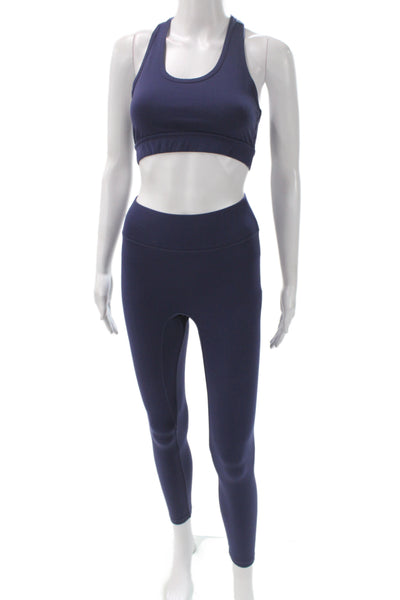 All Access Womens Blue Athleisure Leggings Set Nylon Scoop Neck Size XS
