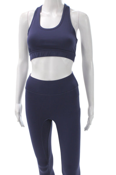 All Access Womens Blue Athleisure Leggings Set Nylon Scoop Neck Size XS