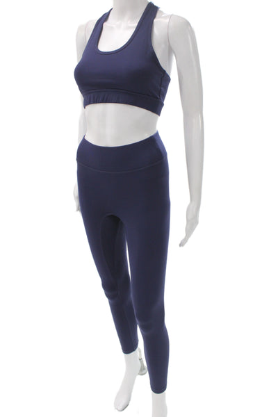 All Access Womens Blue Athleisure Leggings Set Nylon Scoop Neck Size XS