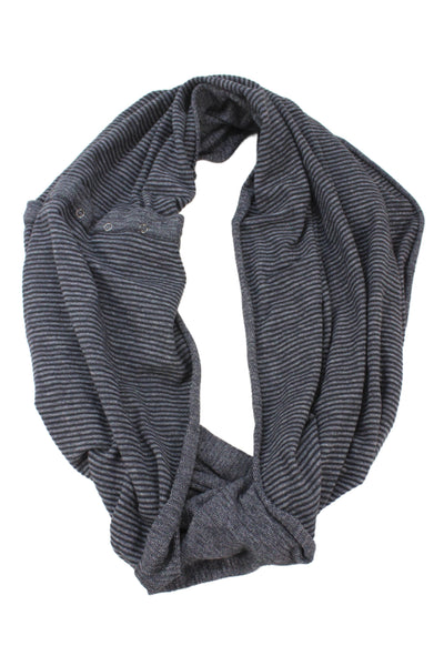Lululemon Womens Striped Button Closure Infinity Scarf Navy Blue