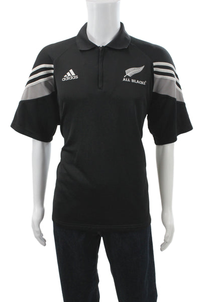 Adidas Mens T-Shirt Black Graphic Collared Rugby Short Sleeve Size 2XL