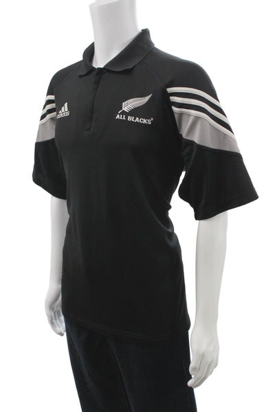 Adidas Mens T-Shirt Black Graphic Collared Rugby Short Sleeve Size 2XL