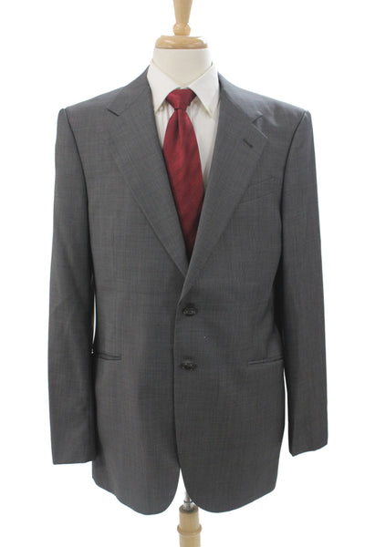 Armani Collezioni Mens 2 Piece Wool Check Suit Jacket Gray Button Size L