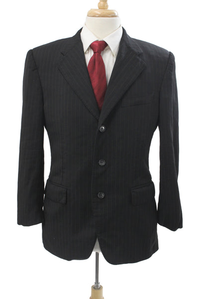 Corneliani Mens Black Striped Virgin Wool Blazer Button Classic Fall Size L