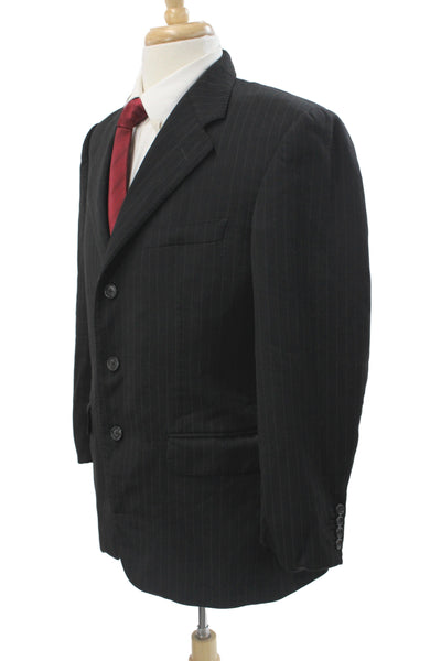 Corneliani Mens Black Striped Virgin Wool Blazer Button Classic Fall Size L