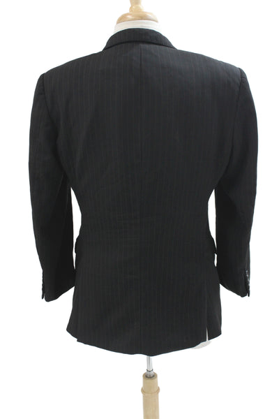 Corneliani Mens Black Striped Virgin Wool Blazer Button Classic Fall Size L