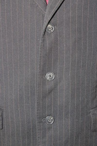 Corneliani Mens Black Striped Virgin Wool Blazer Button Classic Fall Size L