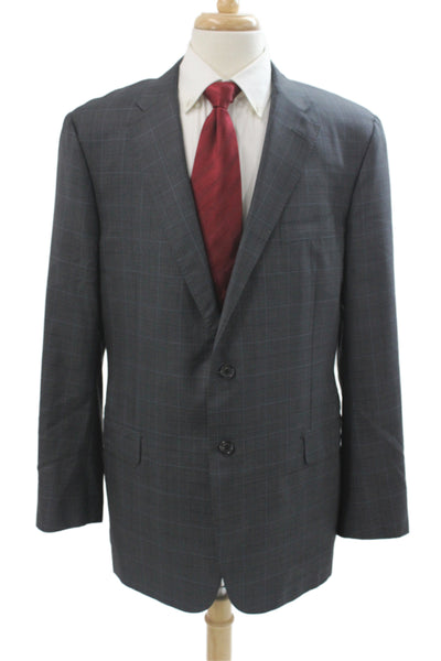 Hickey Freeman Mens 2 Piece Plaid Wool Suit Jacket Gray Size L