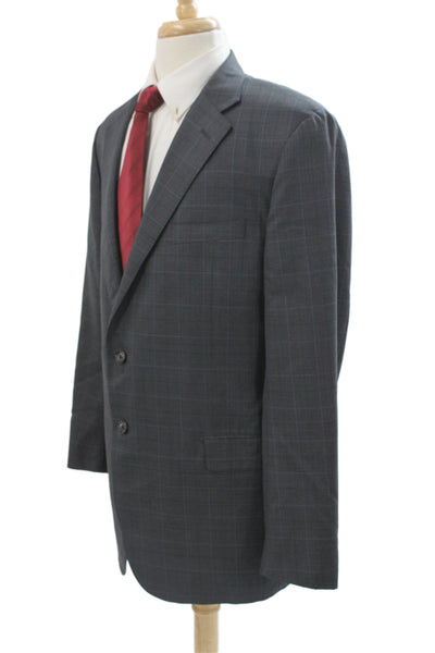 Hickey Freeman Mens 2 Piece Plaid Wool Suit Jacket Gray Size L