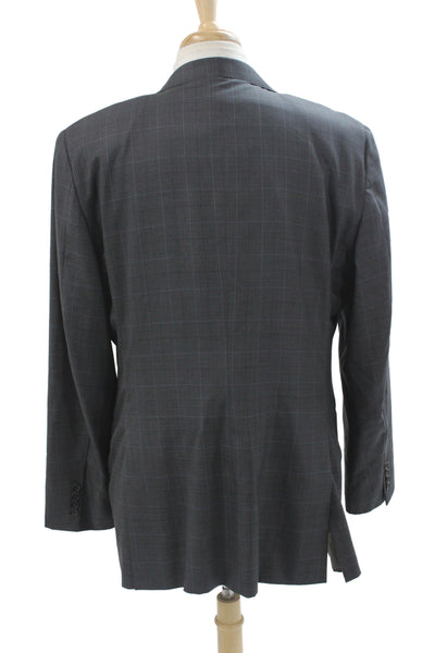Hickey Freeman Mens 2 Piece Plaid Wool Suit Jacket Gray Size L