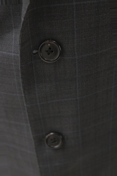 Hickey Freeman Mens 2 Piece Plaid Wool Suit Jacket Gray Size L