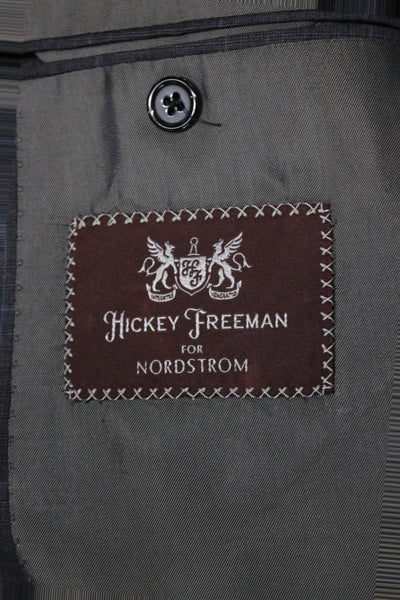 Hickey Freeman Mens 2 Piece Plaid Wool Suit Jacket Gray Size L