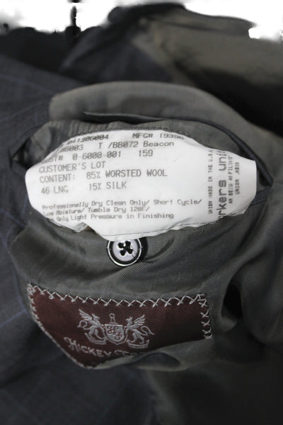 Hickey Freeman Mens 2 Piece Plaid Wool Suit Jacket Gray Size L