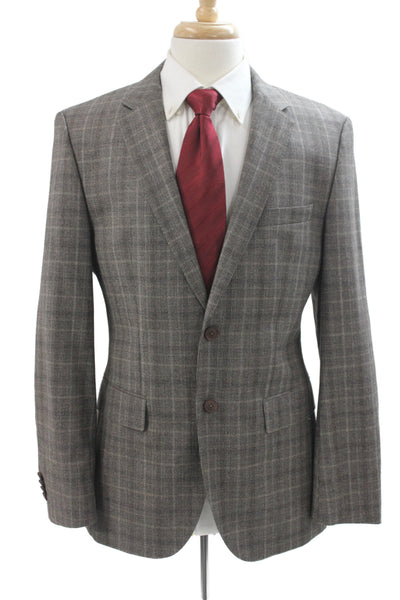Boss Hugo Boss Mens Gray Plaid Virgin Wool Blazer Button Size 38