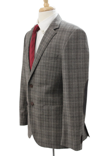 Boss Hugo Boss Mens Gray Plaid Virgin Wool Blazer Button Size 38