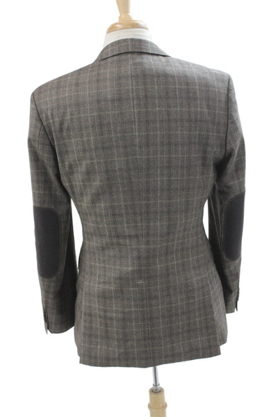 Boss Hugo Boss Mens Gray Plaid Virgin Wool Blazer Button Size 38