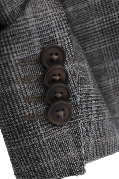 Boss Hugo Boss Mens Gray Plaid Virgin Wool Blazer Button Size 38