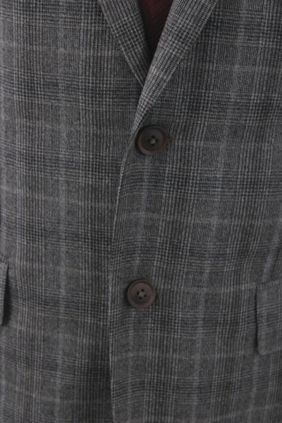 Boss Hugo Boss Mens Gray Plaid Virgin Wool Blazer Button Size 38