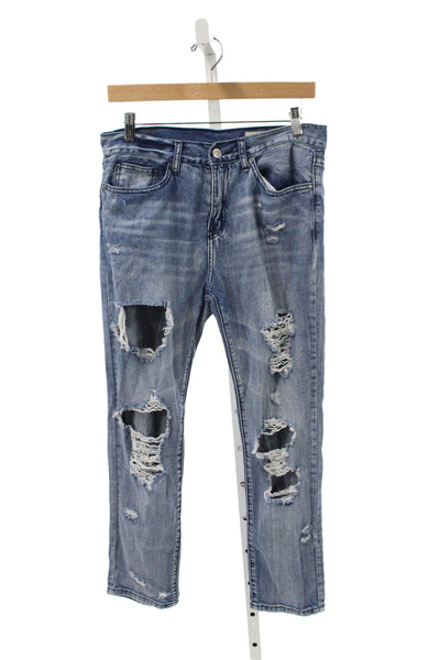 Pistola Women Straight Blue Distressed Jeans Mid Rise 100% Cotton Size 28
