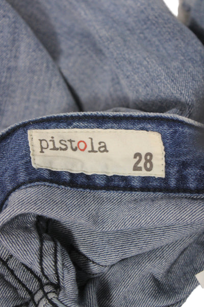 Pistola Women Straight Blue Distressed Jeans Mid Rise 100% Cotton Size 28