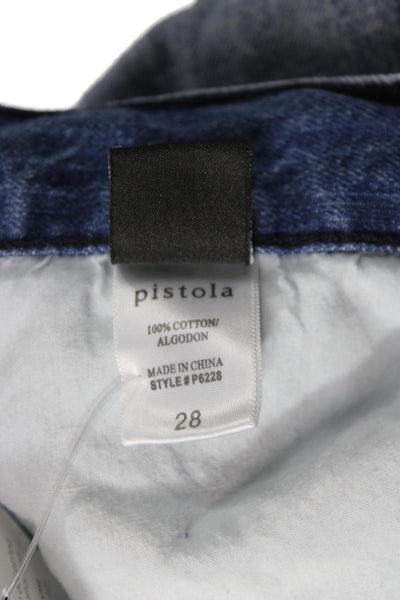Pistola Women Straight Blue Distressed Jeans Mid Rise 100% Cotton Size 28