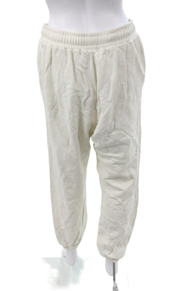 Weworewhat Womens Jogger Pants White Cotton Drawstring Athleisure Size L