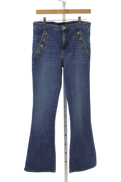 Ramy Brook Women Flared Jeans Blue High Rise Cotton Button Size 29
