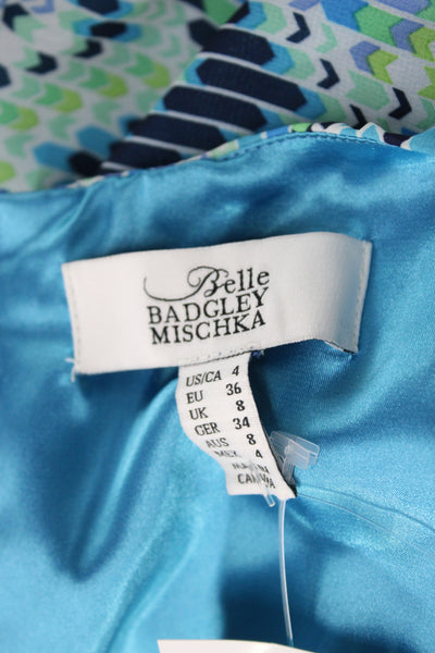 Belle Badgley Mischka Women Blue VNeck Geometric Maxi Dress Sleeveless Size 4