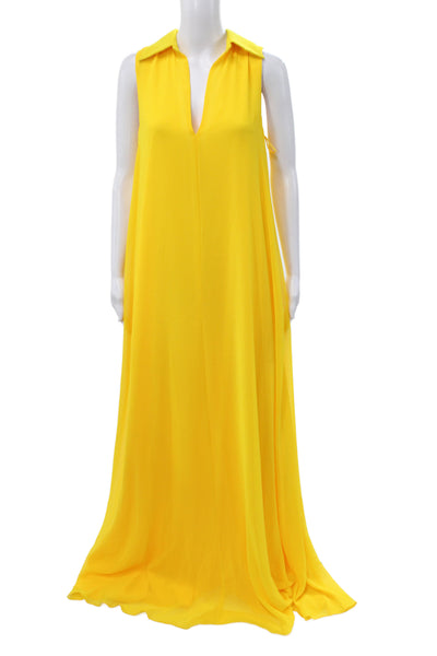 Badgley Mischka Women Maxi Dress Yellow Collared Sleeveless Mid-Calf Size 0