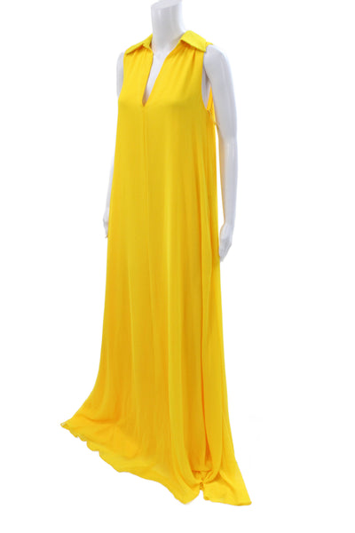 Badgley Mischka Women Maxi Dress Yellow Collared Sleeveless Mid-Calf Size 0