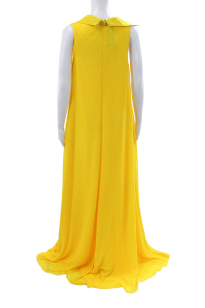 Badgley Mischka Women Maxi Dress Yellow Collared Sleeveless Mid-Calf Size 0