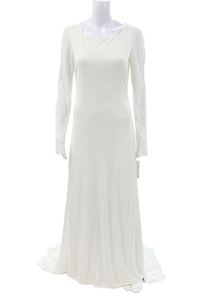 Badgley Mischka Women Maxi Wedding Dress Ivory Scoop Neck Long Sleeve Size 12