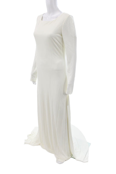 Badgley Mischka Women Maxi Wedding Dress Ivory Scoop Neck Long Sleeve Size 12