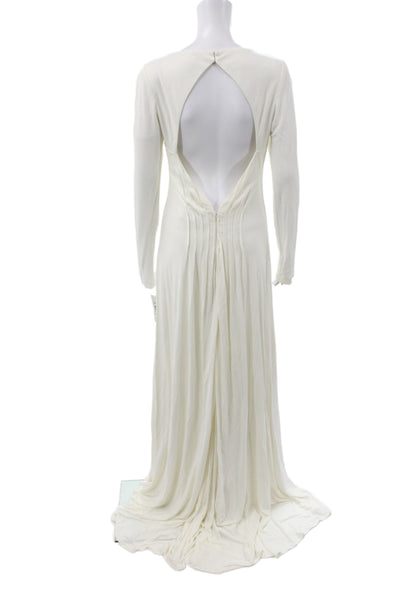 Badgley Mischka Women Maxi Wedding Dress Ivory Scoop Neck Long Sleeve Size 12