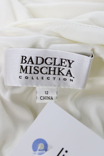 Badgley Mischka Women Maxi Wedding Dress Ivory Scoop Neck Long Sleeve Size 12