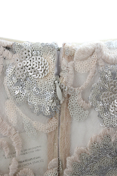 Badgley Mischka Women Sheath Lace Wedding Dress Beige 3/4 Sleeve Size 4
